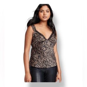 Wild Fable Women's Satin Lace Trim Cami Tank Top Y2K Brown/Black Tiger L NWT